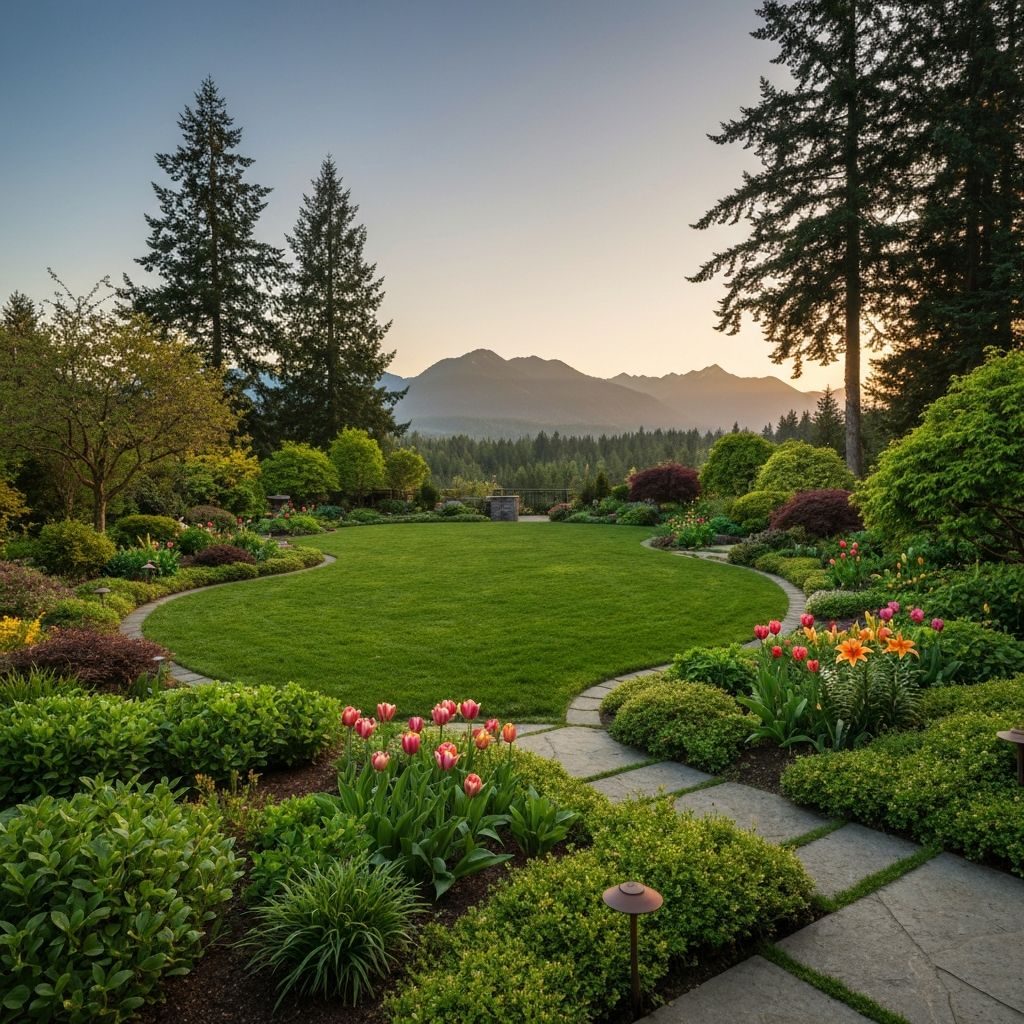 Beautifully landscaped Pacific Northwest backyard
